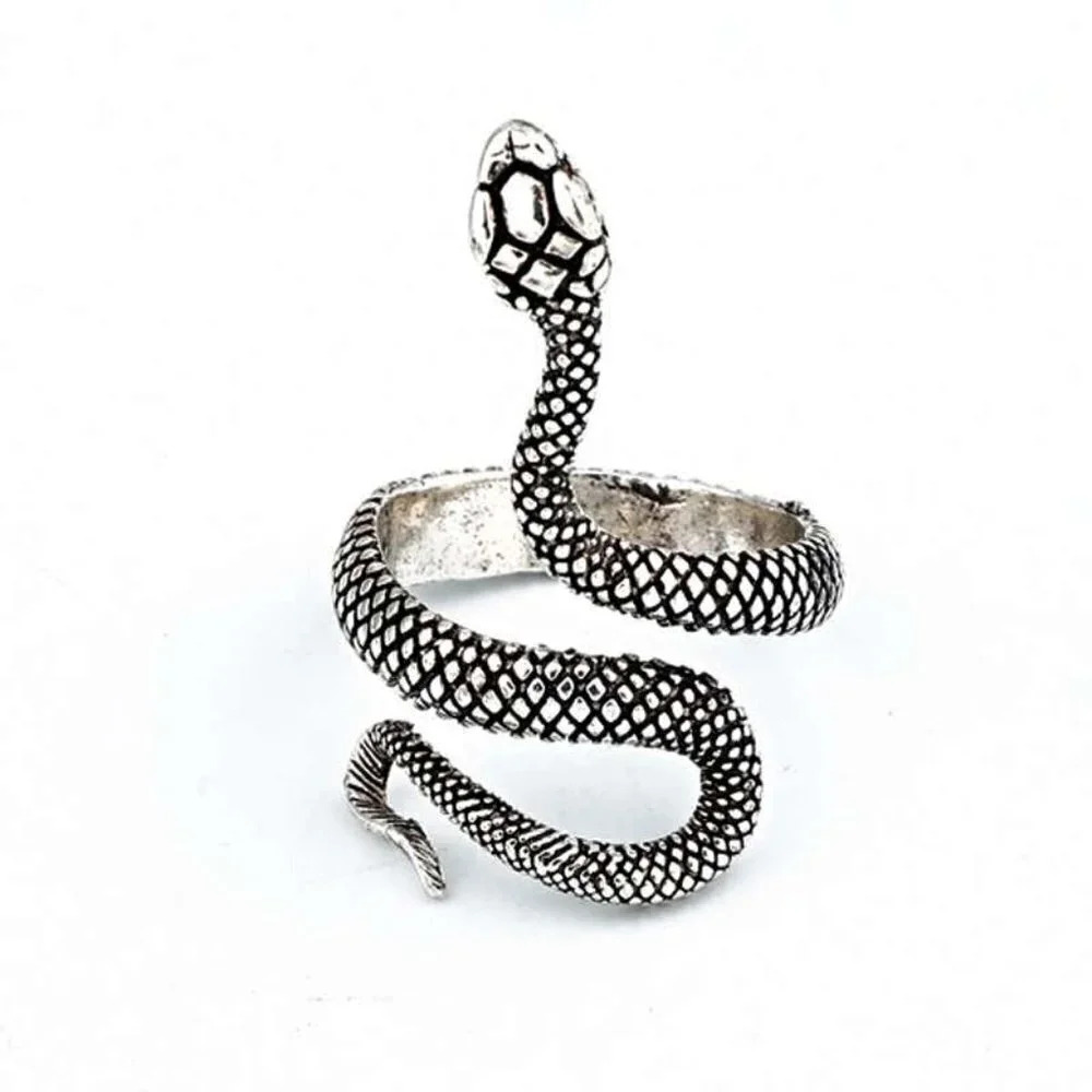 🍁 925 Silver Plated Vintage Lacquer Snake Pattern Ring, MLNN1269